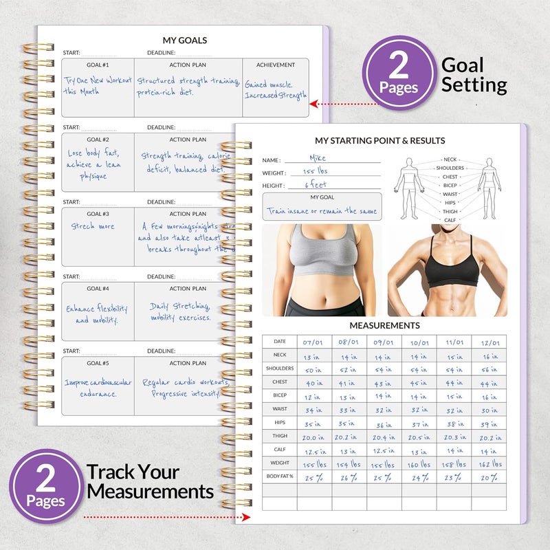 SUNEE 2026 Fitness Workout Journal Planner for Women & Men, JAN 2026 - DEC 2026 Exercise Planner, 6.4" x 8.3" Workout Calendar Journal Essentials Gift for Goals, Tracking,Gifts with PVC Plastic Cover,Purple - Image 4